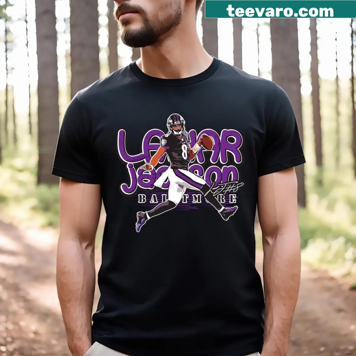 T-shirt honoring Lamar Jackson and the Baltimore Ravens — on a men's t-shirt