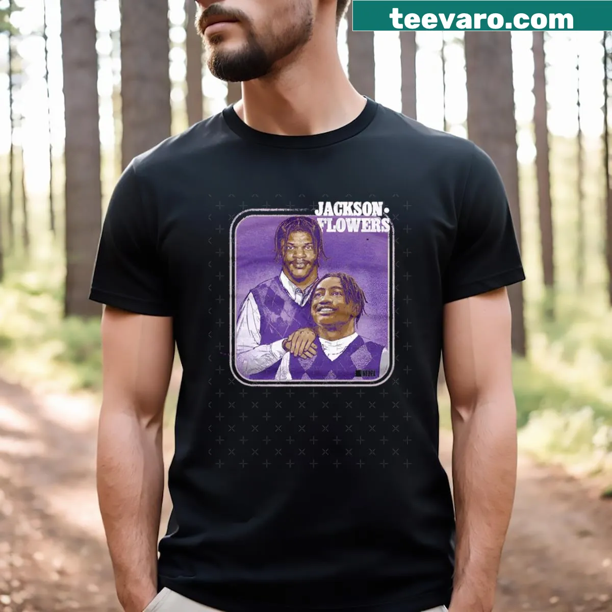 T-shirt with 'Lamar Jackson And Zay Flowers The Brothers' text — on a men's t-shirt