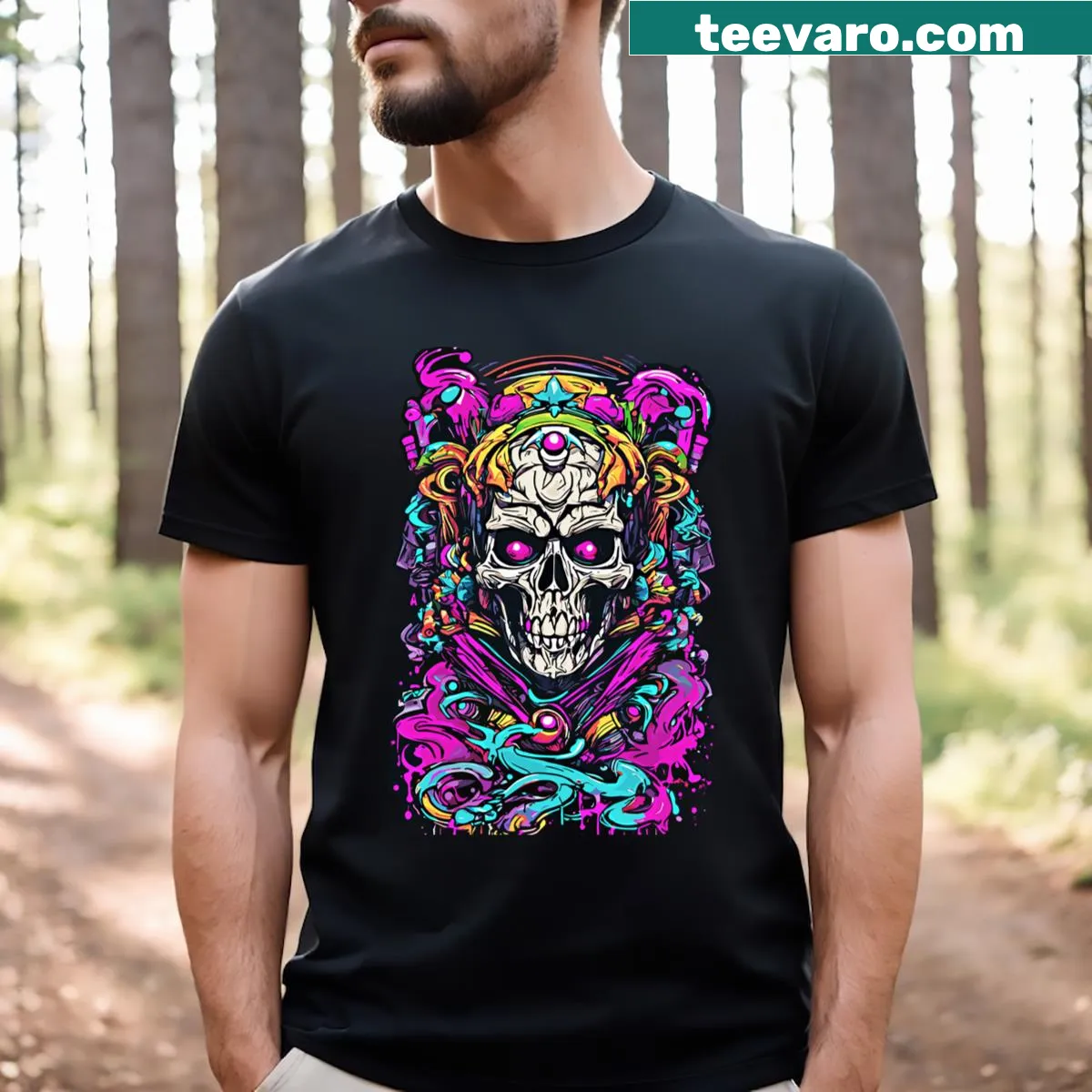 Detailed skull graphic on a black T-shirt for bold fashion lovers — on a men's t-shirt