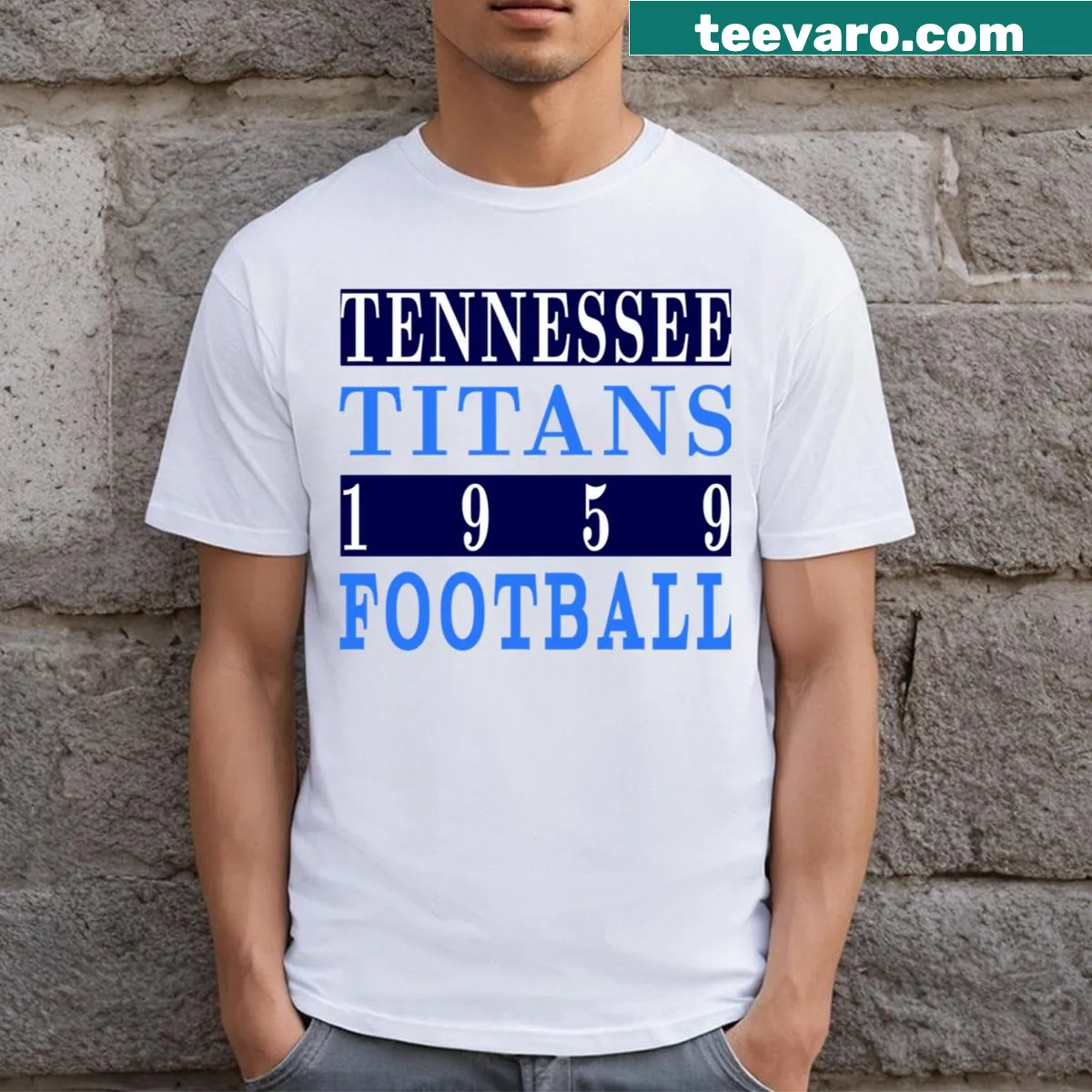 Graphic design featuring the Tennessee Titans logo — on a men's t-shirt