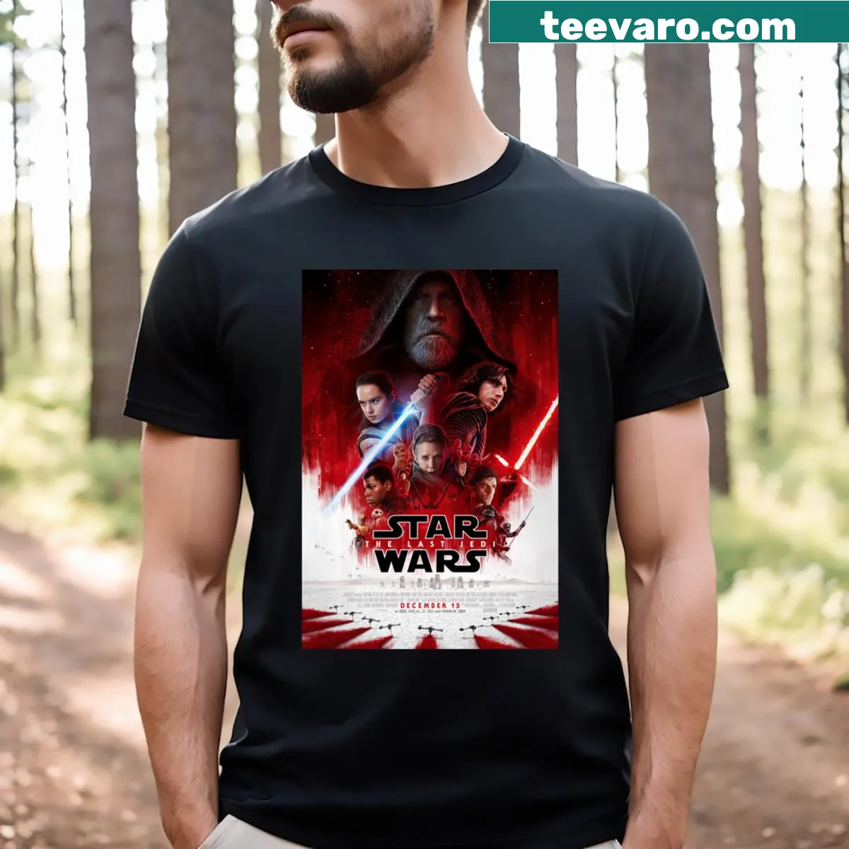 T-shirt featuring a design inspired by classic movie posters — on a men's t-shirt