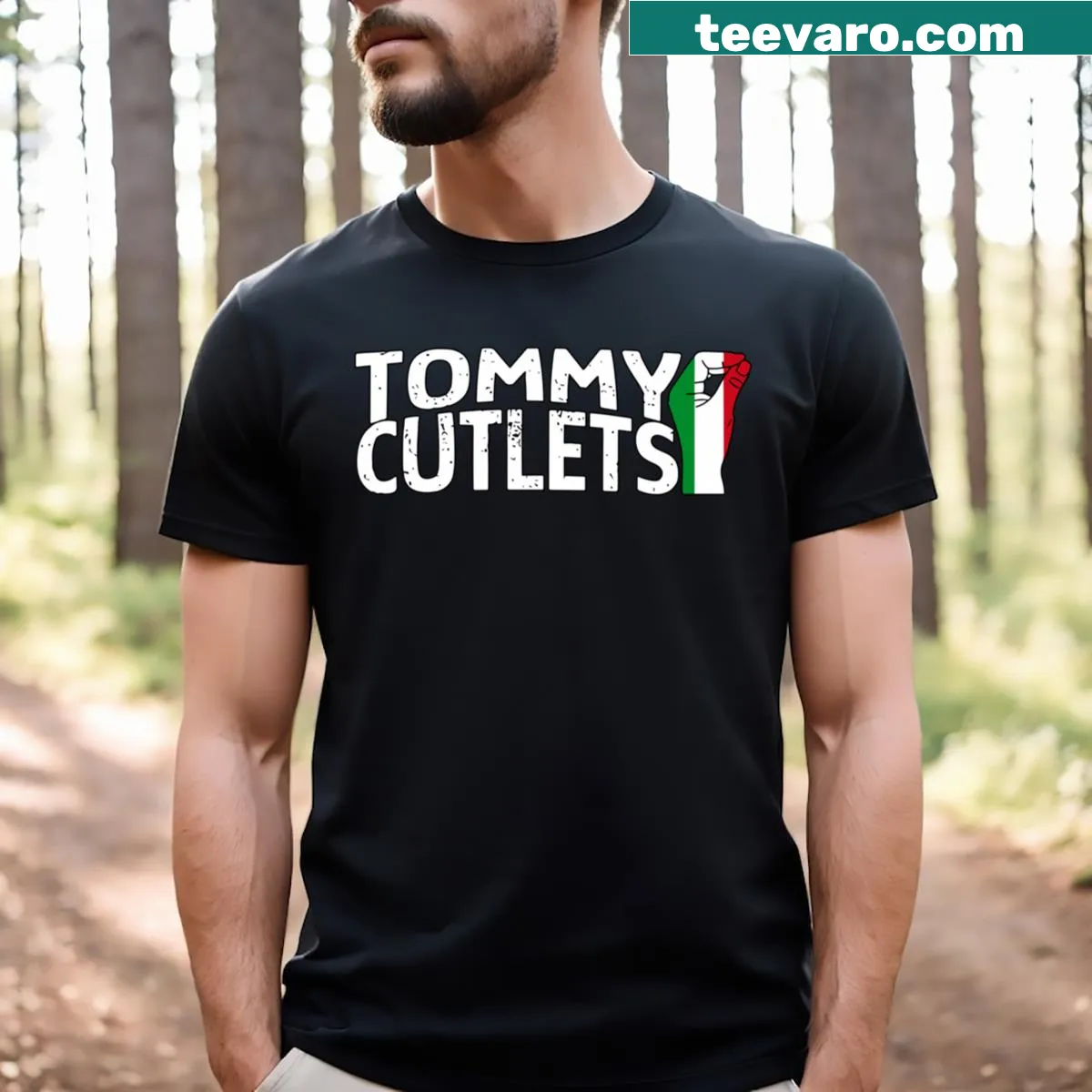 T-shirt featuring an illustration of Italian cutlets — on a men's t-shirt