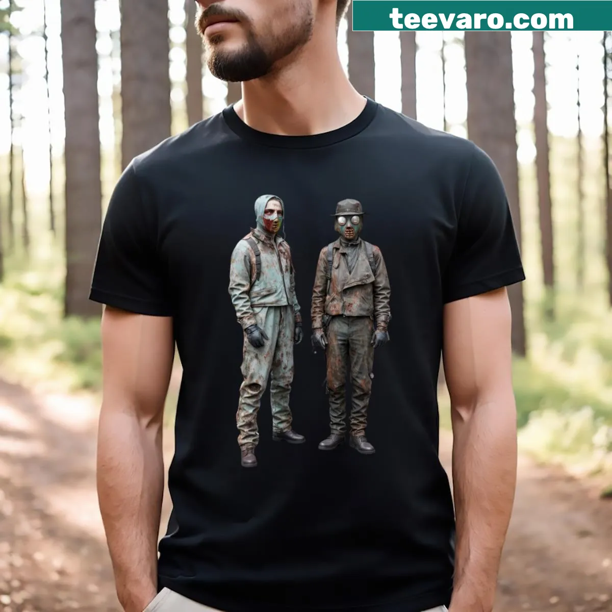 Cartoon graphic of two zombie brothers on T-shirt — on a men's t-shirt