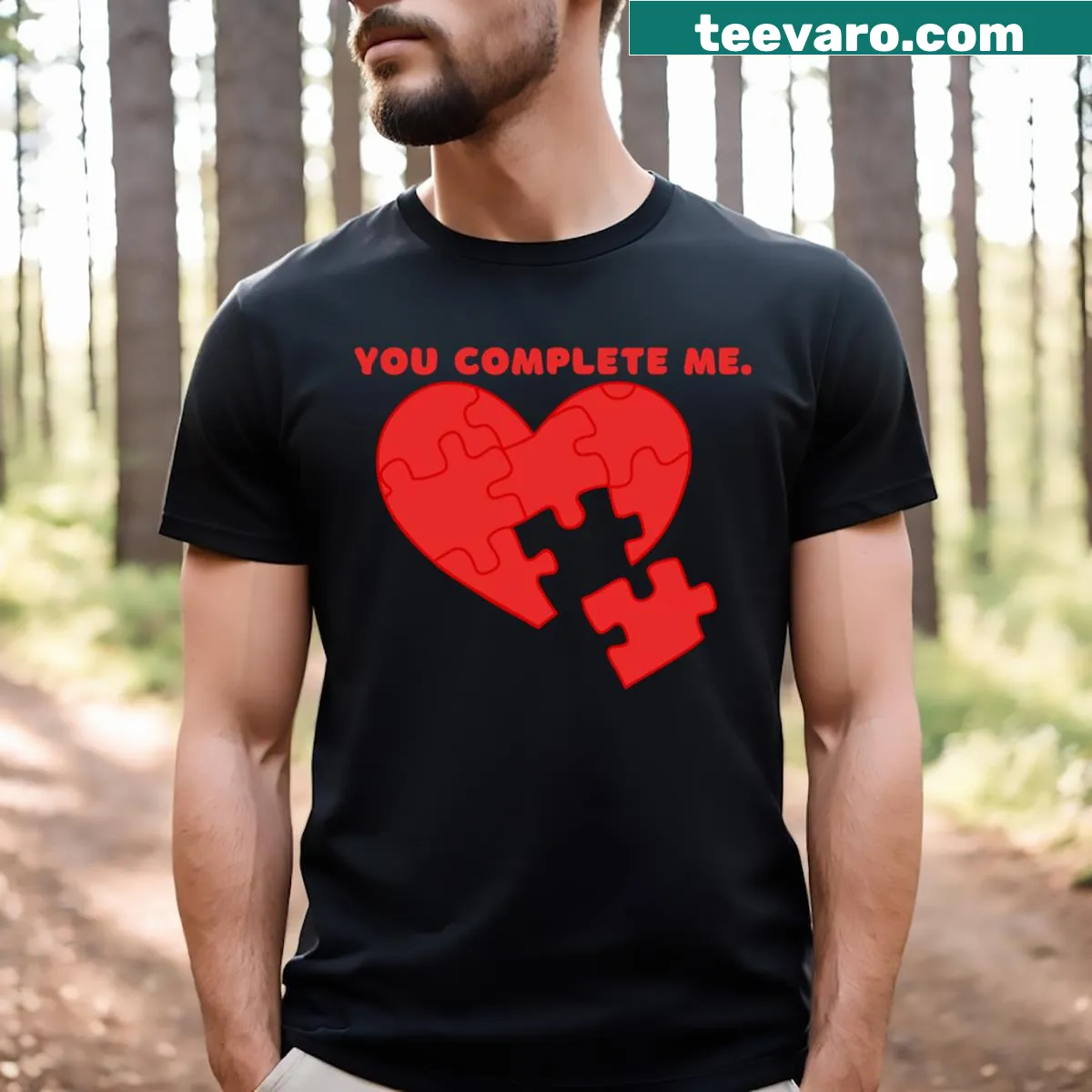 Typography T-shirt with the phrase 'You Complete Me' — on a men's t-shirt