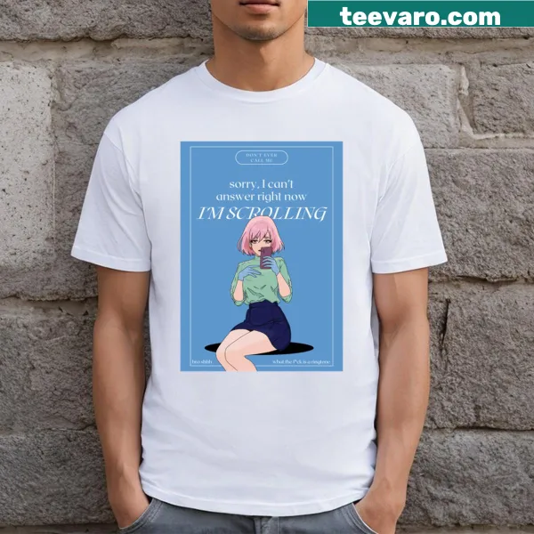 Anime girl T-shirt featuring a phone call design in a charming style