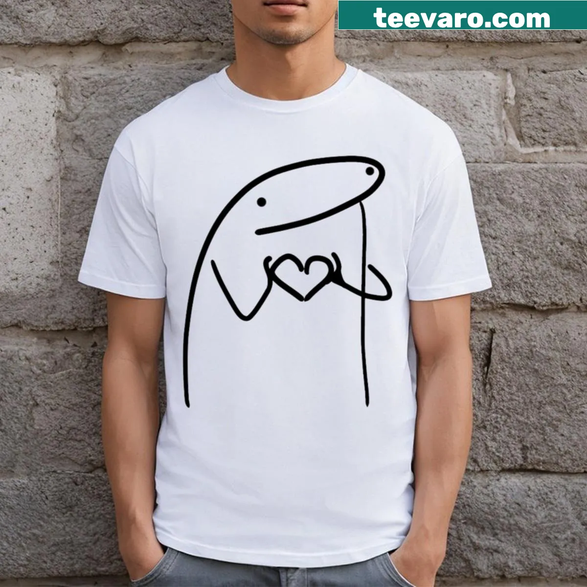 Anime Valentine themed graphic t-shirt with humorous meme style. — on a men's t-shirt