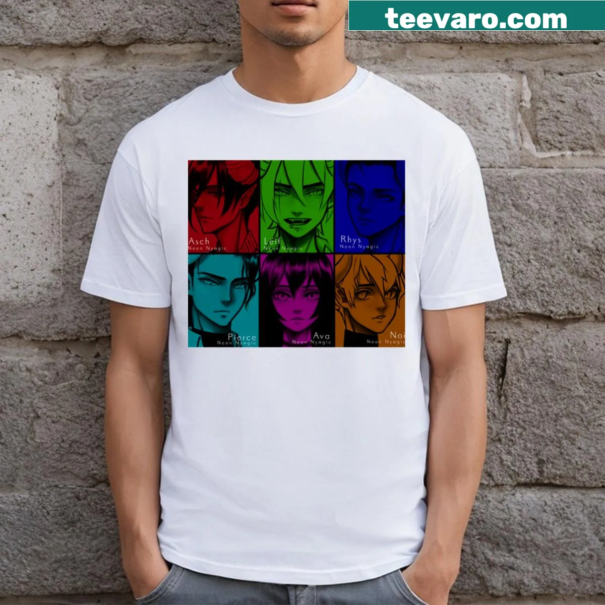 Illustrative T-shirt featuring characters from Aphmau's My Inner Demons 5 — on a men's t-shirt