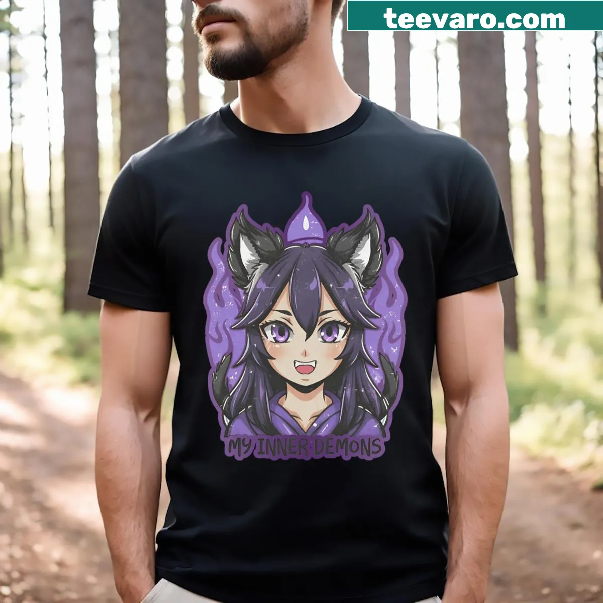 Graphic T-shirt with characters from Aphmau's My Inner Demons series — on a men's t-shirt