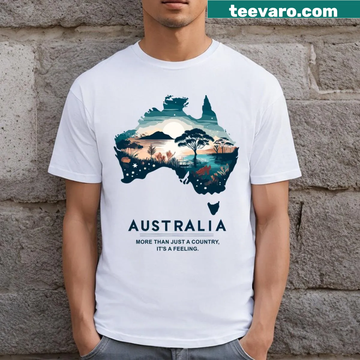 Artistic graphic of Australia's natural wonders on a T-shirt — on a men's t-shirt