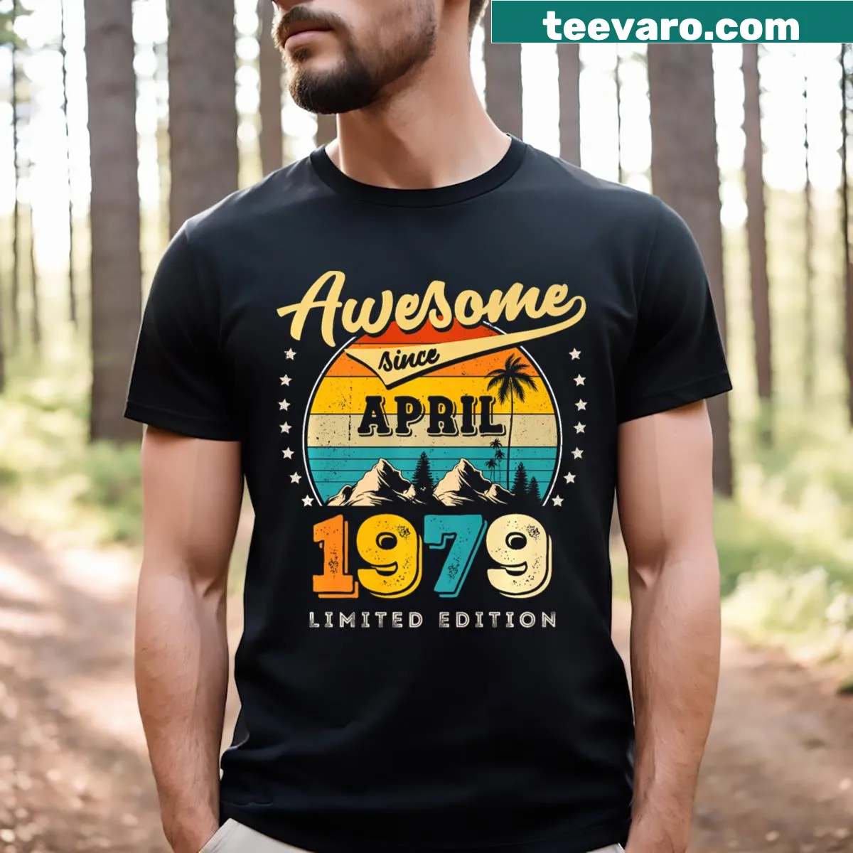 Birthday T-shirt with the phrase Awesome Since April 1979. — on a men's t-shirt