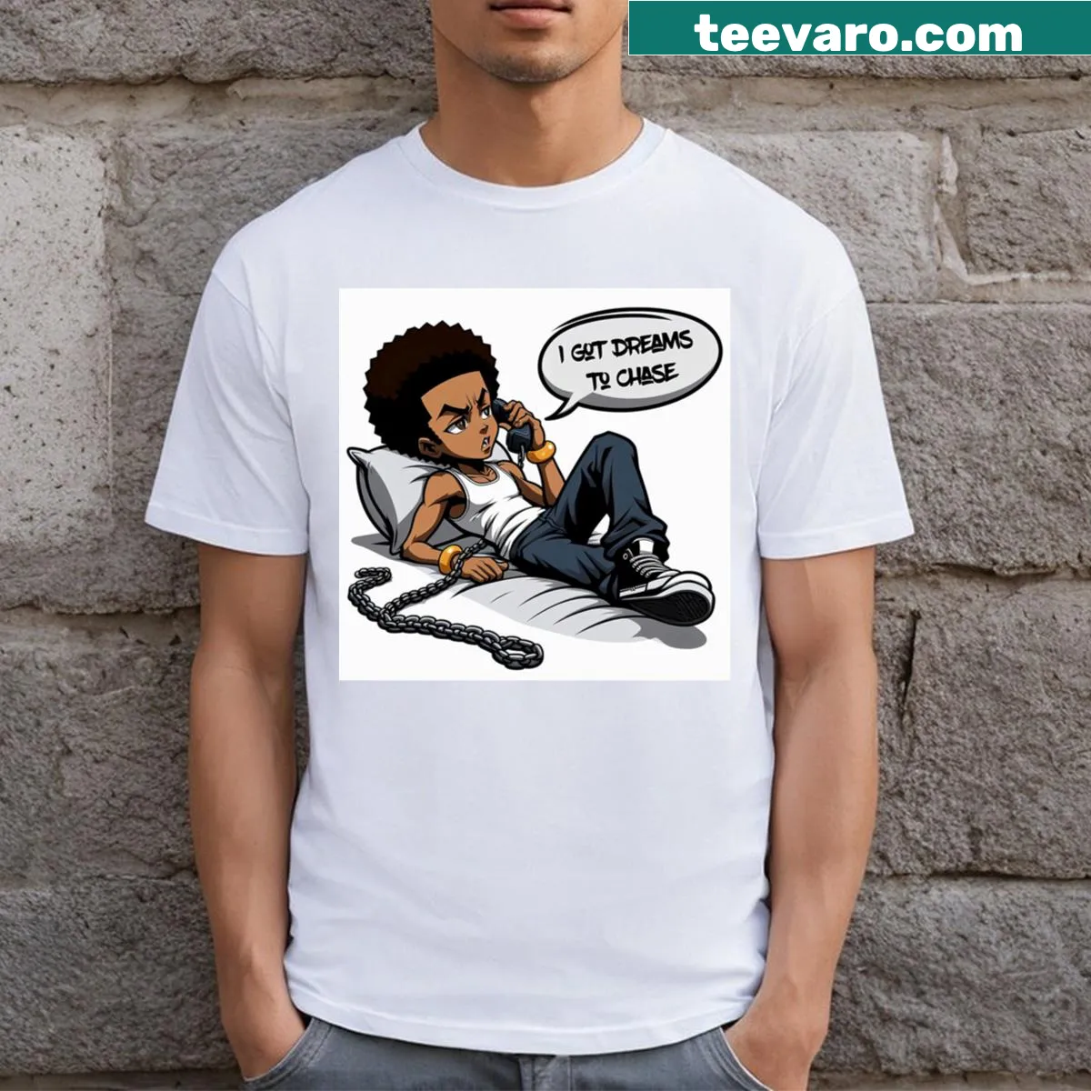 Inspirational dreams graphic T-shirt — on a men's t-shirt
