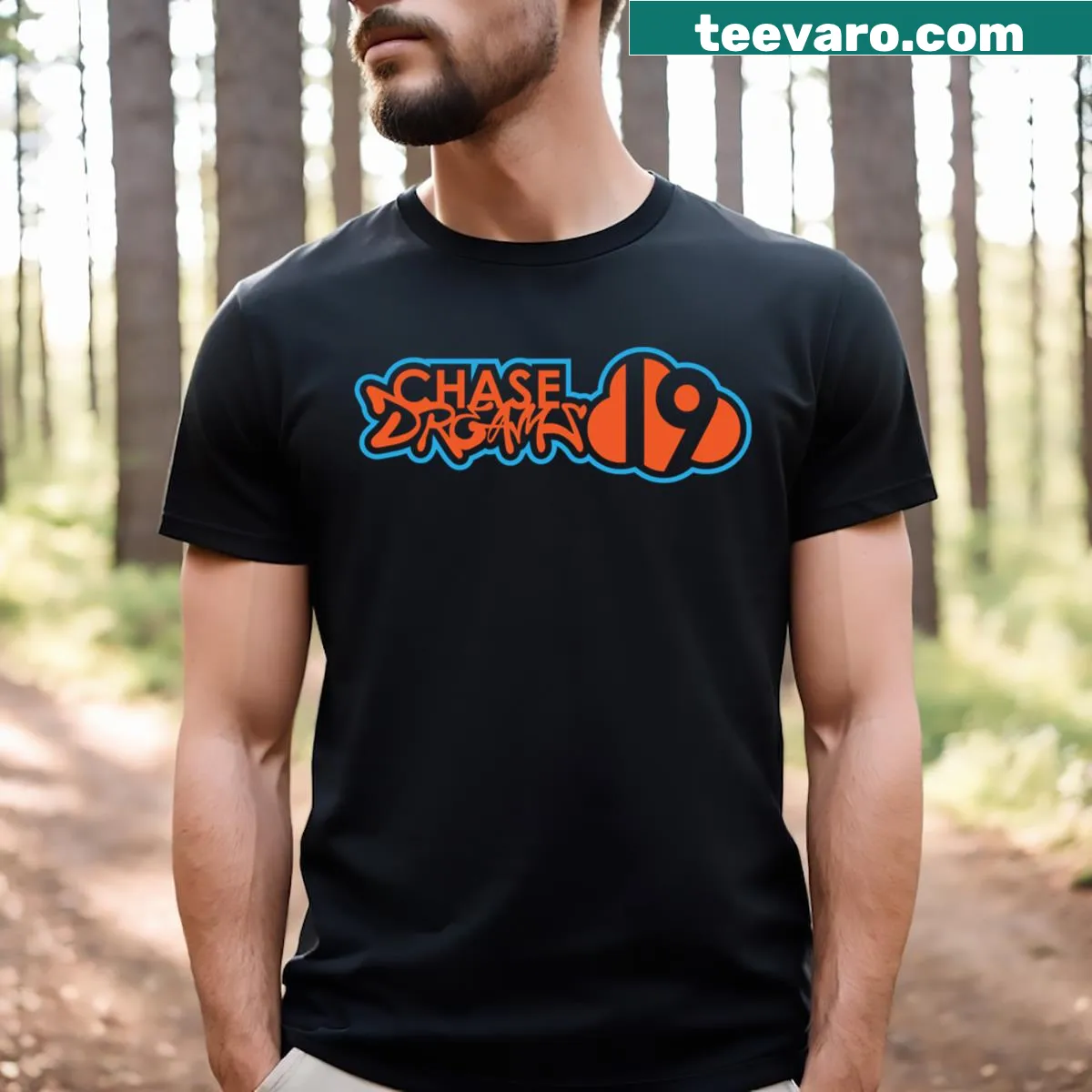Inspirational Chase Dreams typography on T-shirt. — on a men's t-shirt