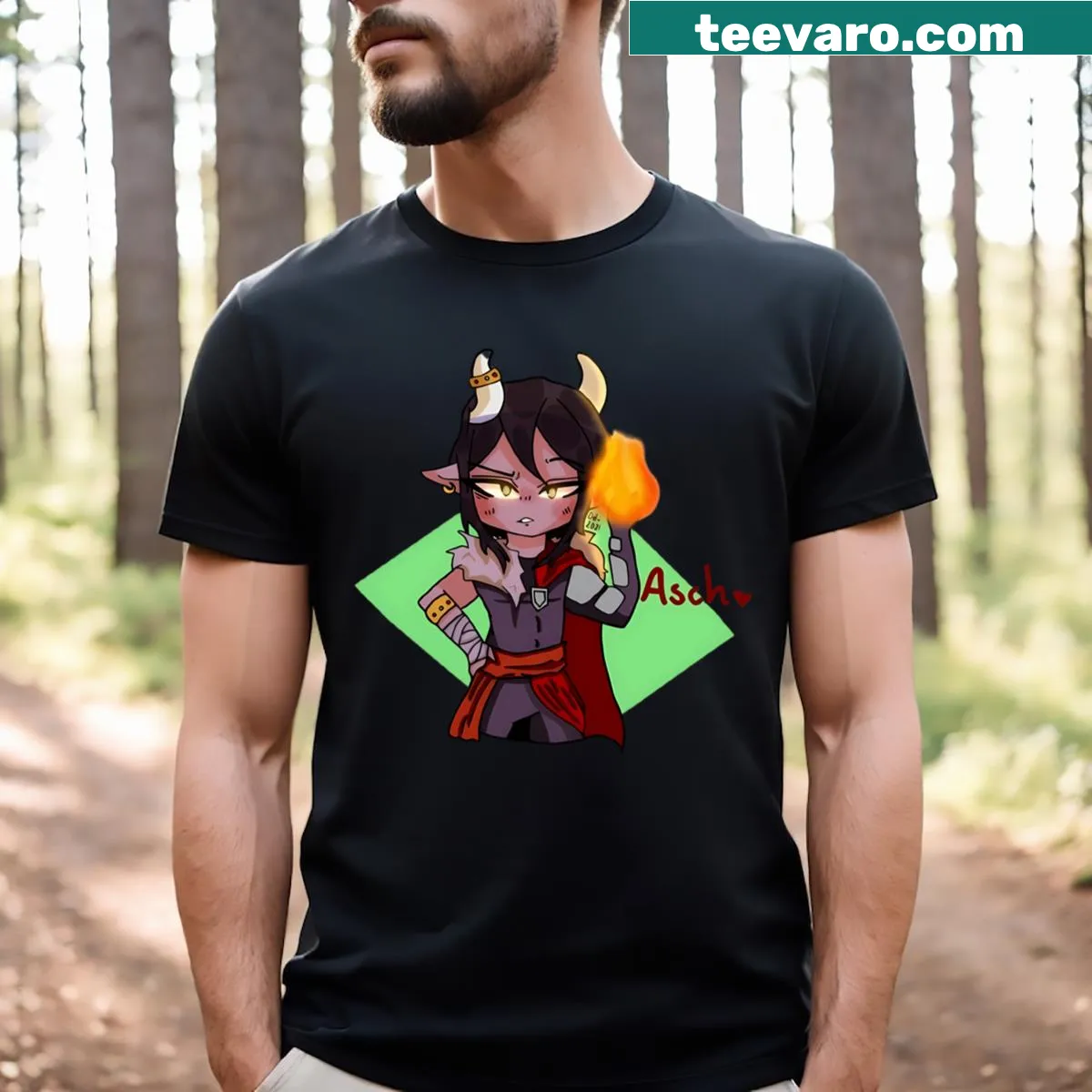 Chibi graphic t-shirt depicting playful inner demons — on a men's t-shirt