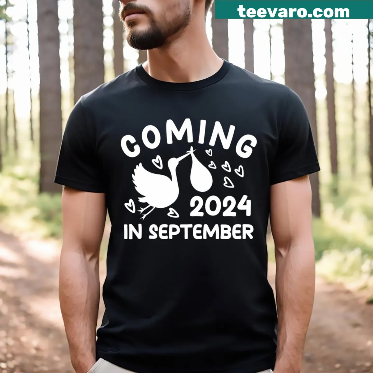 Pregnancy announcement T-shirt for September 2024. — on a men's t-shirt