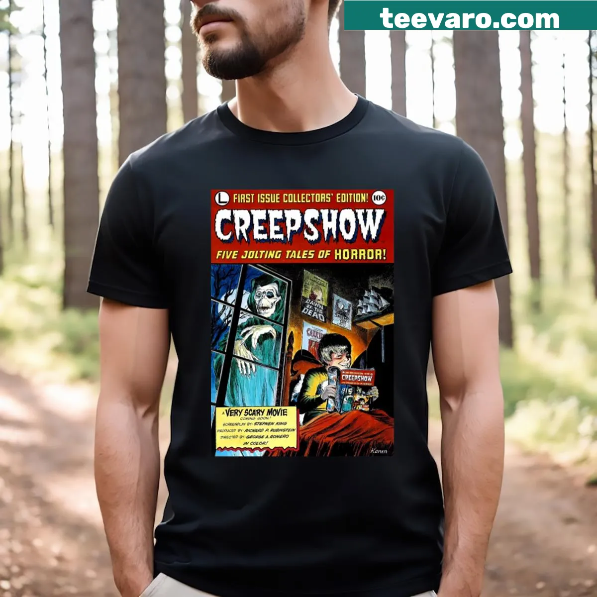 Vintage-style Creepshow theatrical poster graphic on a T-shirt — on a men's t-shirt