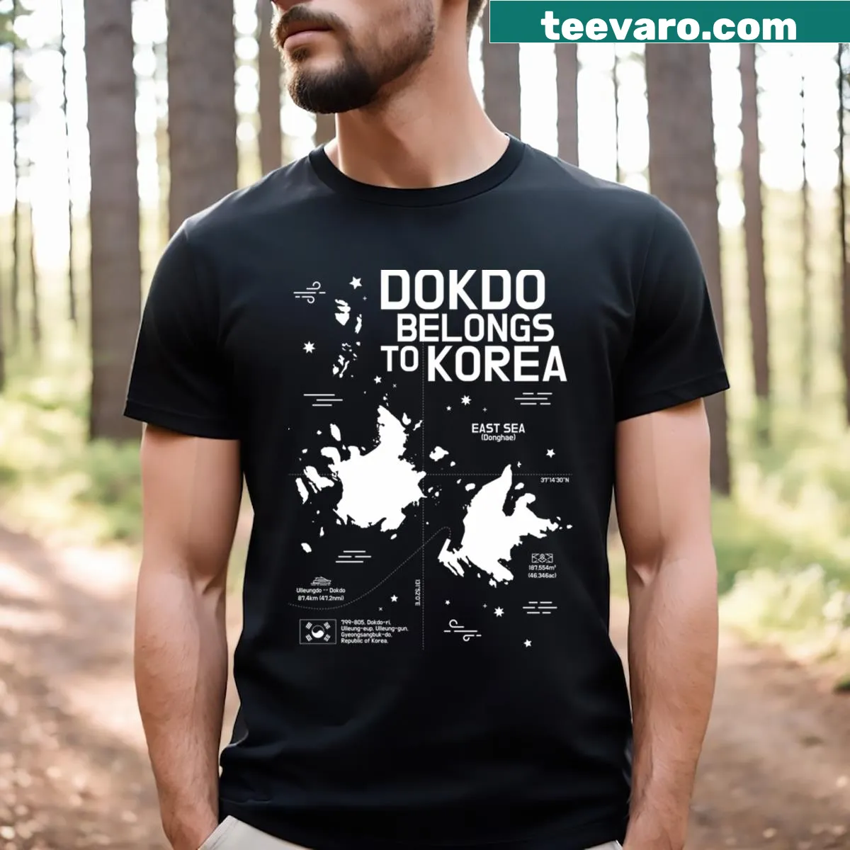 T-shirt featuring bold illustration with the message 'Dokdo Belongs To Korea' — on a men's t-shirt