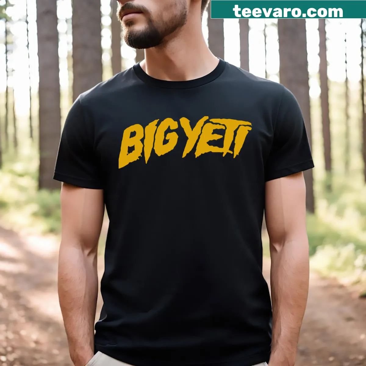 Funny graphic of Big Yeti in football gear on T-shirt — on a men's t-shirt