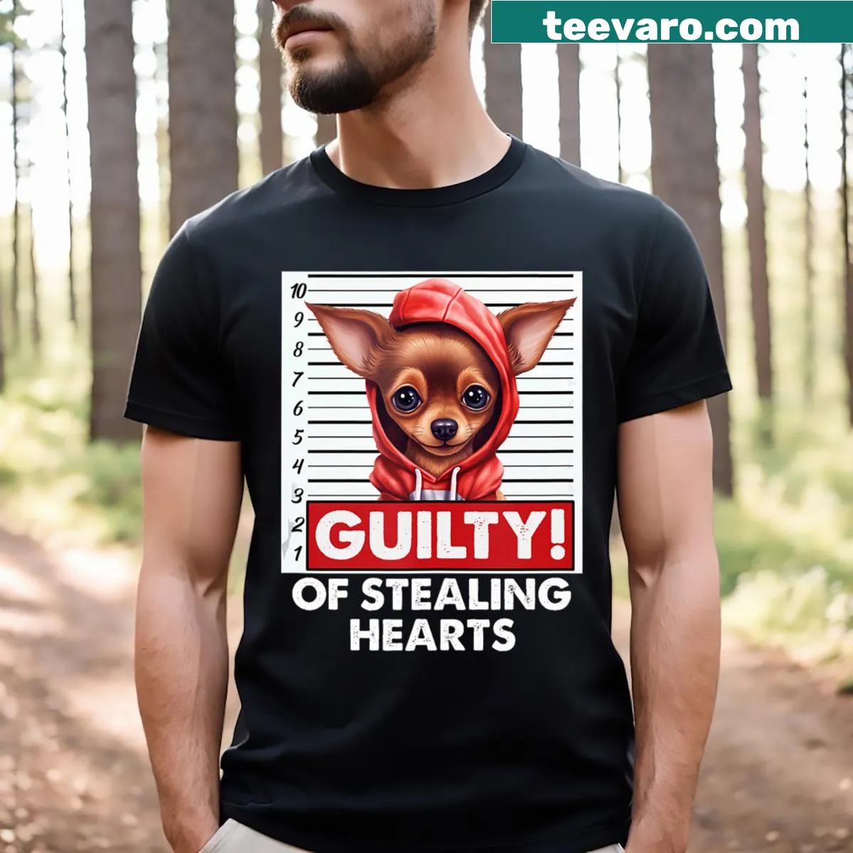 Valentine's Day t-shirt featuring a cartoon Miniature Pinscher — on a men's t-shirt