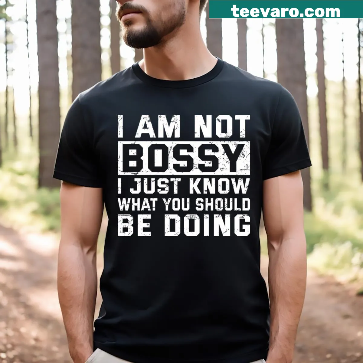 Typographic design with the sarcastic phrase 'I Am Not Bossy' on a T-shirt — on a men's t-shirt