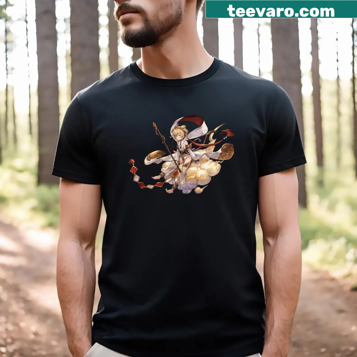 Granblue Fantasy Versus t-shirt featuring logo design — on a men's t-shirt