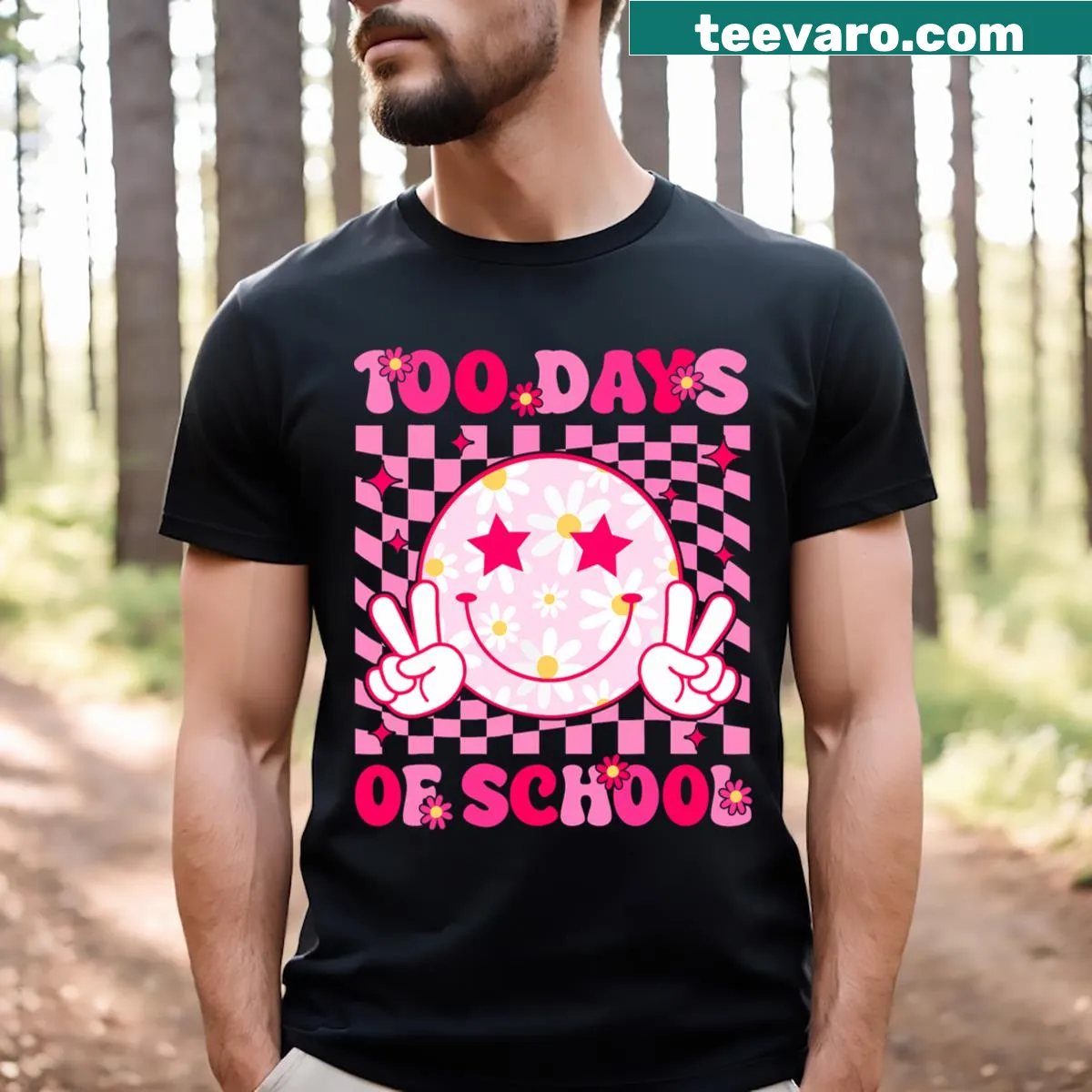 Cute t-shirt celebrating 100 Days of School with a smiley face — on a men's t-shirt