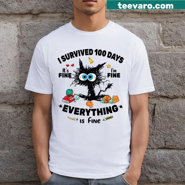 Funny black cat graphic celebrating 100th day of school