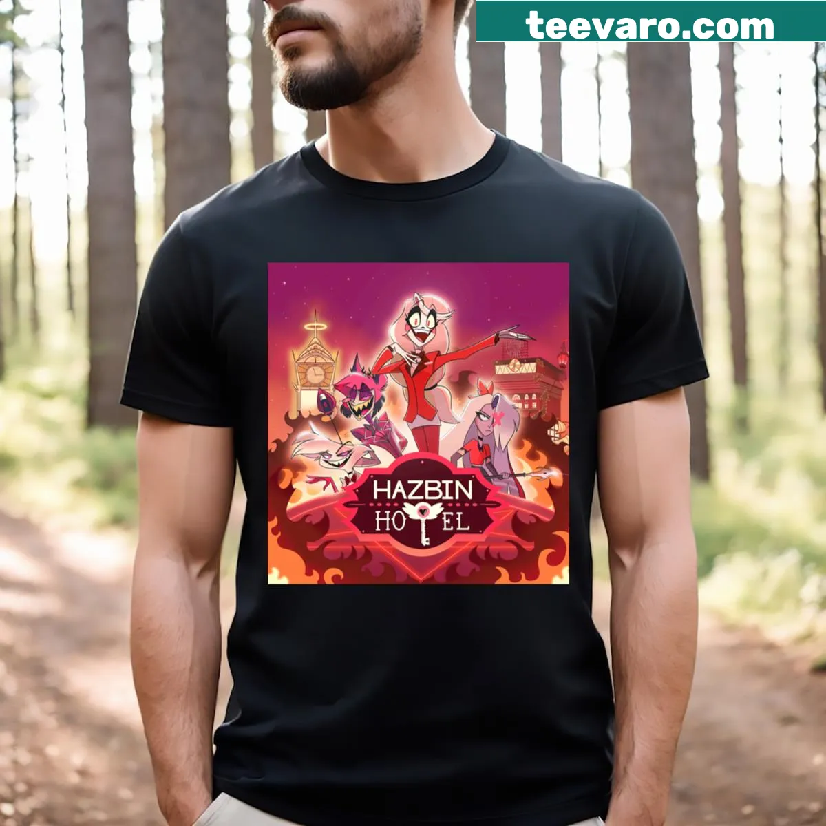 Hazbin Hotel series design on a T-shirt for fans — on a men's t-shirt