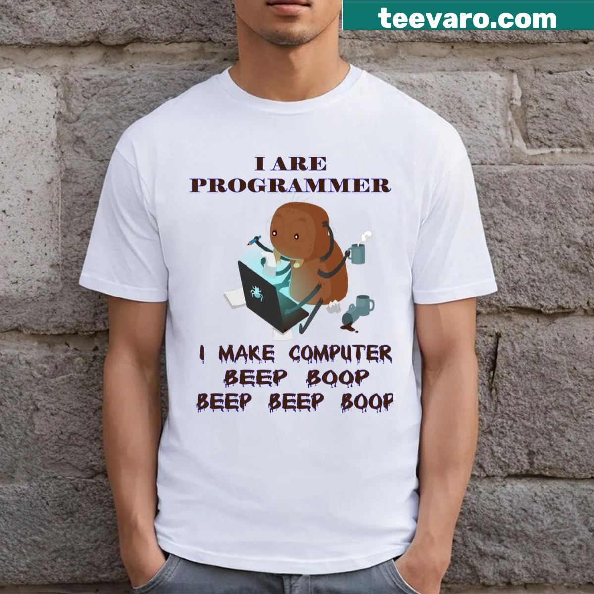 Humorous programmer text graphic on a T-shirt — on a men's t-shirt