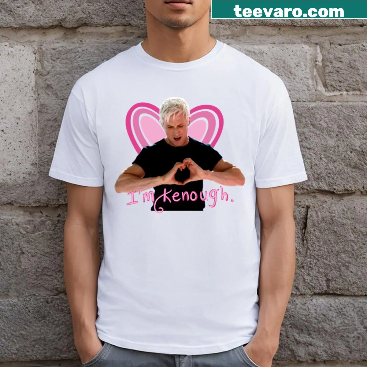 Edgy T-shirt with the phrase 'I'm Kenough' in playful typography — on a men's t-shirt