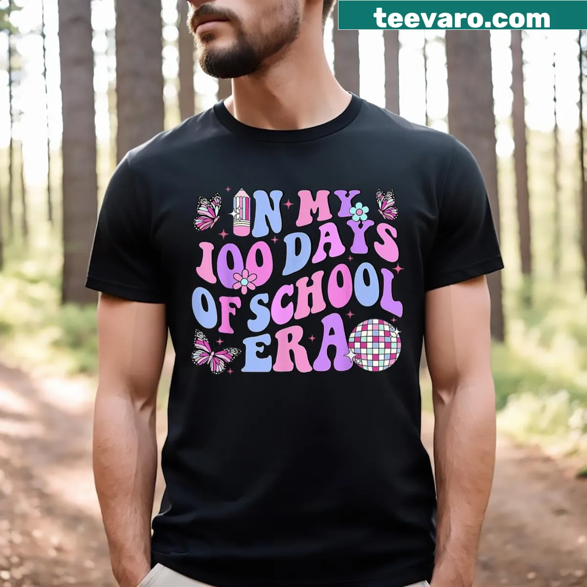 Retro 100 Days Of School graphic t-shirt — on a men's t-shirt