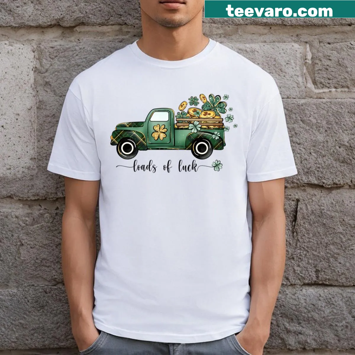 Kids St. Patrick's Day T-shirt with shamrock truck graphic — on a men's t-shirt