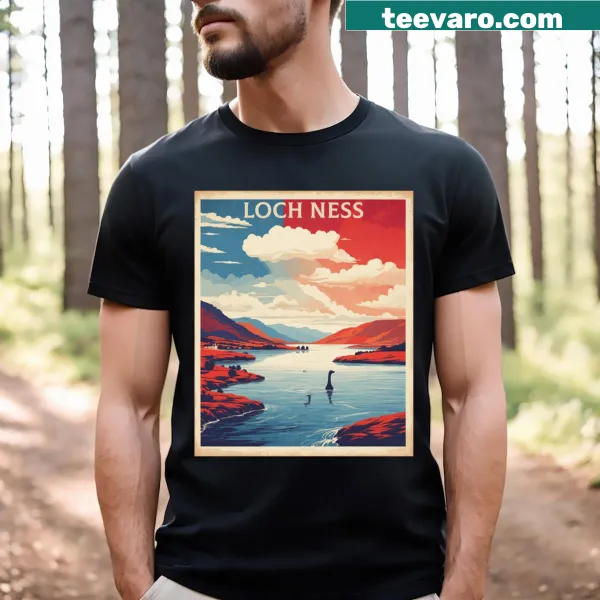 Vintage-style t-shirt featuring a graphic of Loch Ness