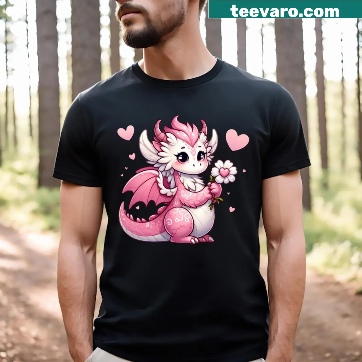Anime-style dragon t-shirt with heart design for Valentine's Day — on a men's t-shirt