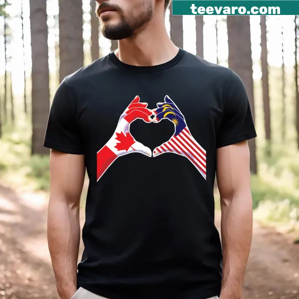 Heart graphic representing Malaysia and Canada on a t-shirt
