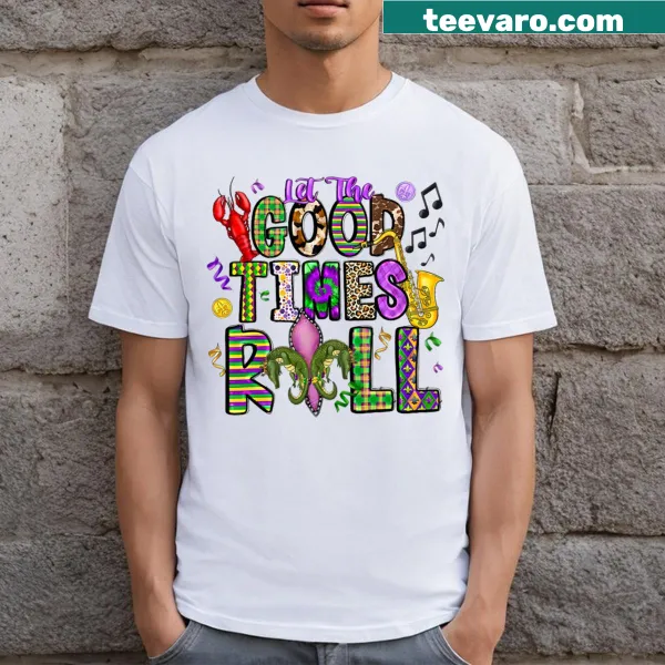 Mardi Gras T-shirt with alligator and fleur-de-lis design and festive text
