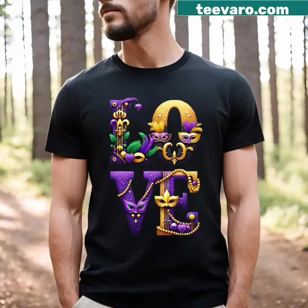Mardi Gras T-shirt with a love letters graphic