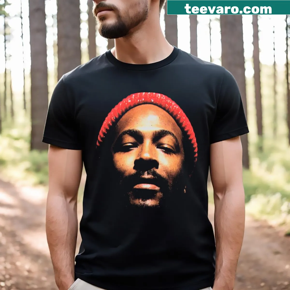 Retro Marvin Gaye t-shirt celebrating the 90s style and music — on a men's t-shirt