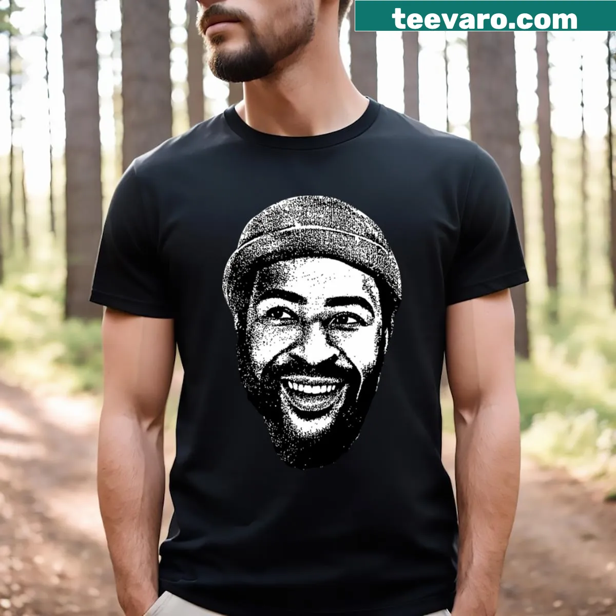Artistic T-shirt honoring Marvin Gaye with a unique design — on a men's t-shirt