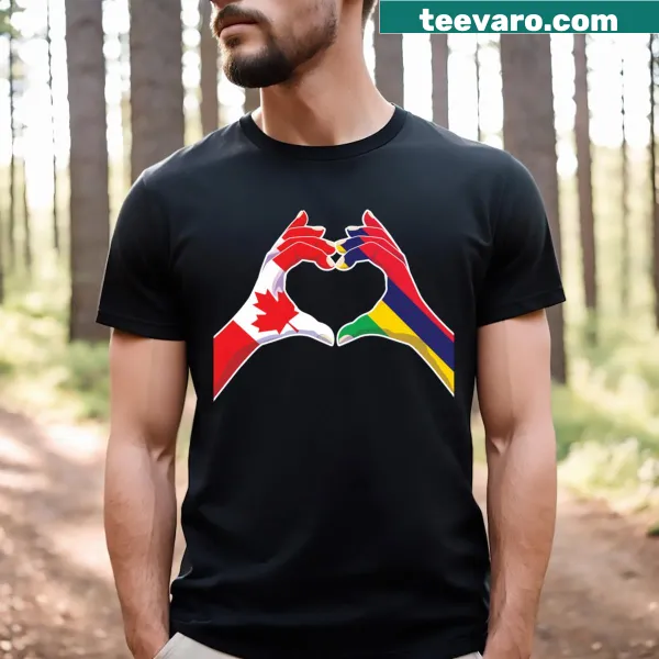 Heart graphic T-shirt representing Mauritius and Canada unity