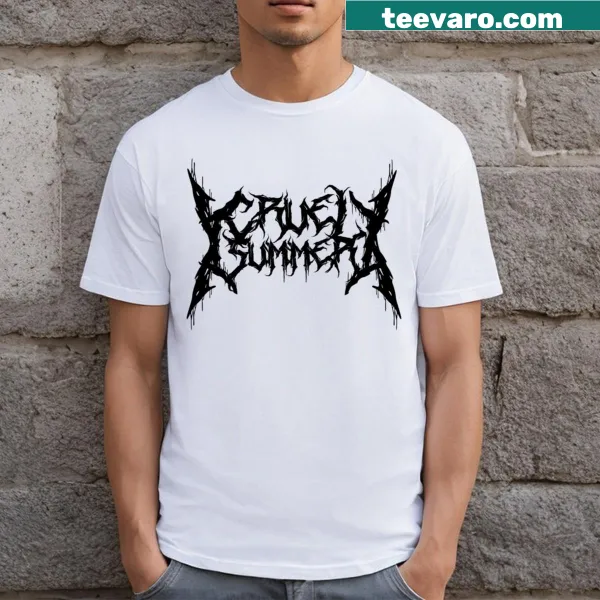 Bold t-shirt featuring metal band logo with summer imagery