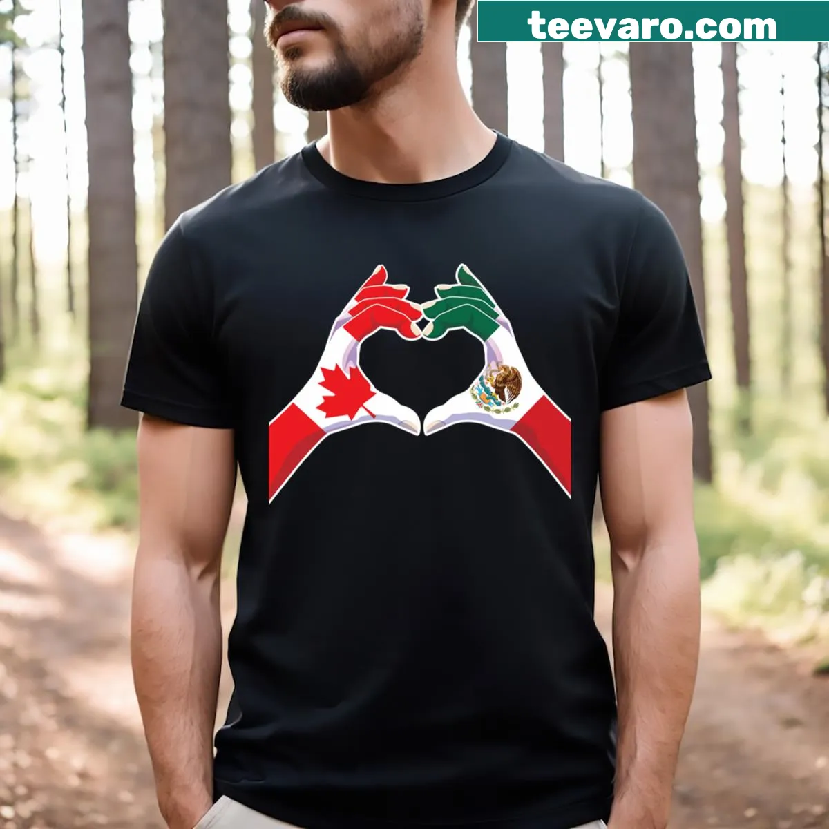 Heart graphic symbolizing love for Mexico and Canada on T-shirt — on a men's t-shirt
