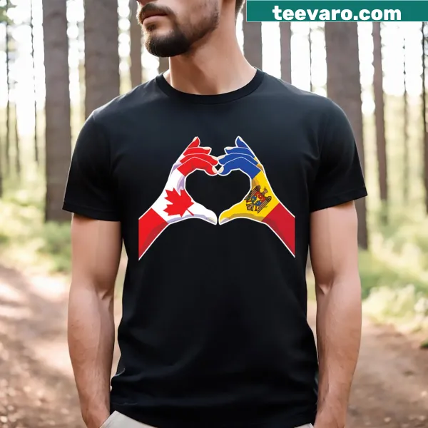 Heart graphic representing Moldova and Canada on a T-shirt