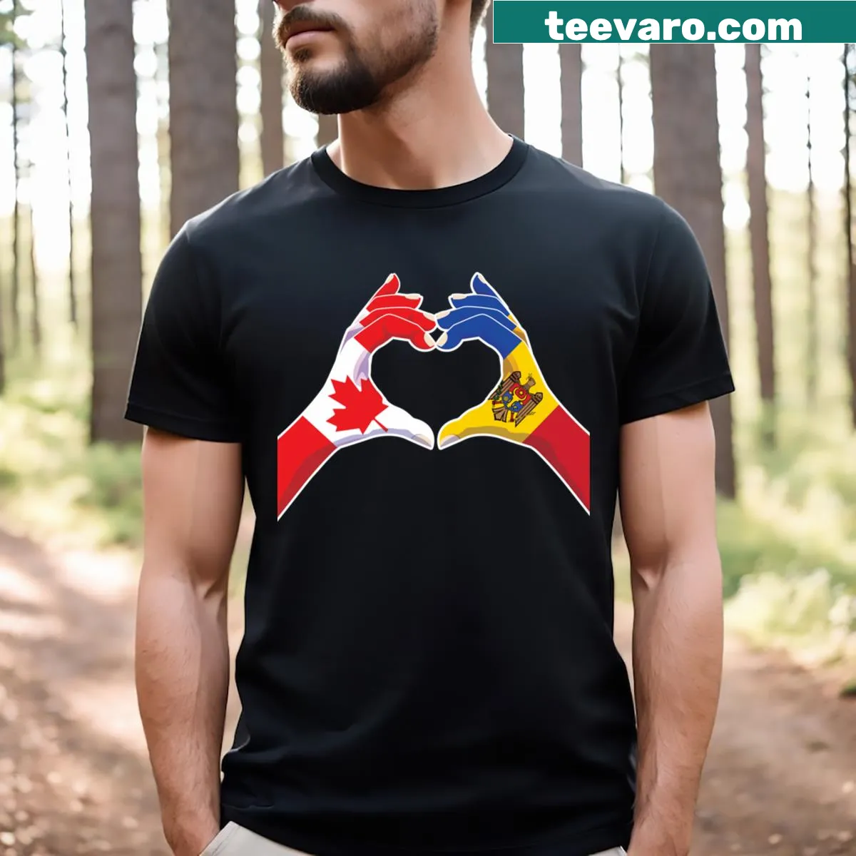 Heart graphic representing Moldova and Canada on a T-shirt — on a men's t-shirt