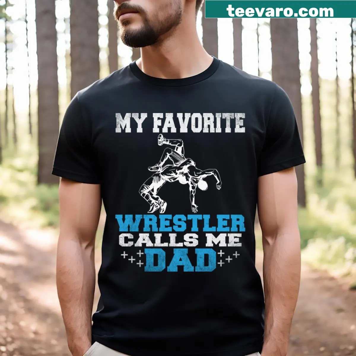 Funny wrestling Dad t-shirt with humorous text design — on a men's t-shirt