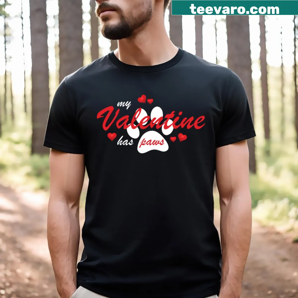 Cute illustration of paws with the phrase My Valentine Has Paws — on a men's t-shirt