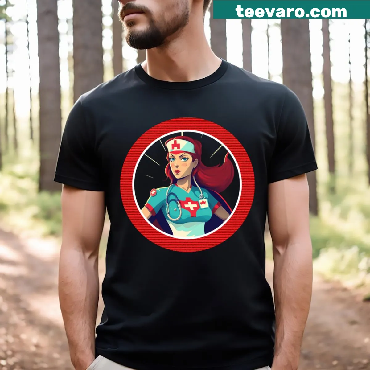 Empowering T-shirt proclaiming nurses as superheroes. — on a men's t-shirt