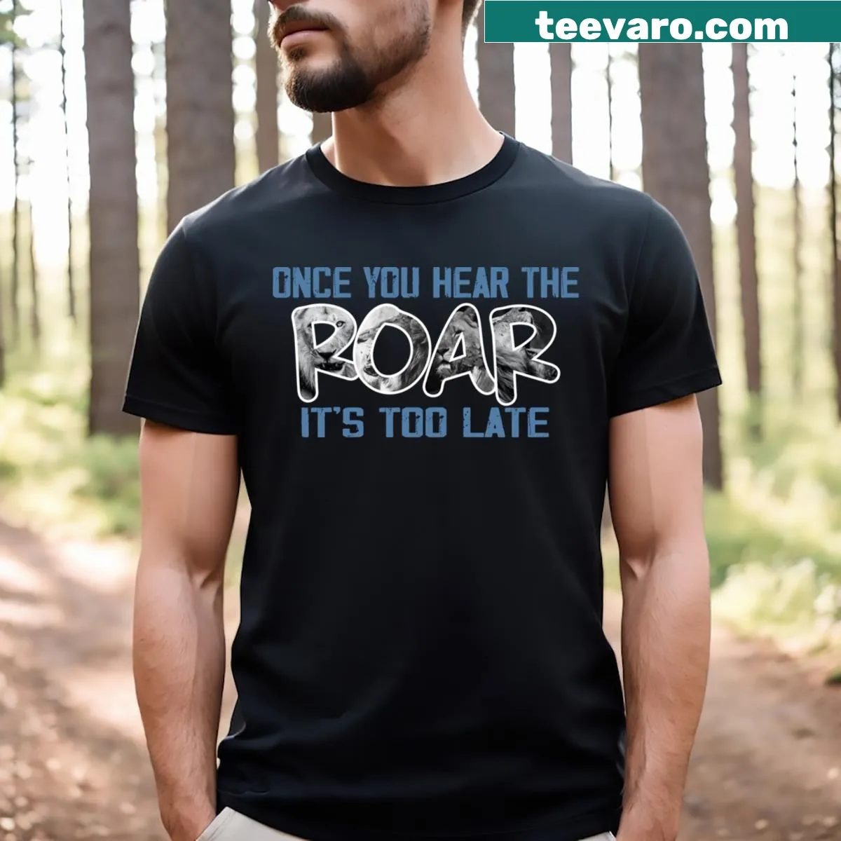 Edgy T-shirt with a chilling phrase about a roar — on a men's t-shirt