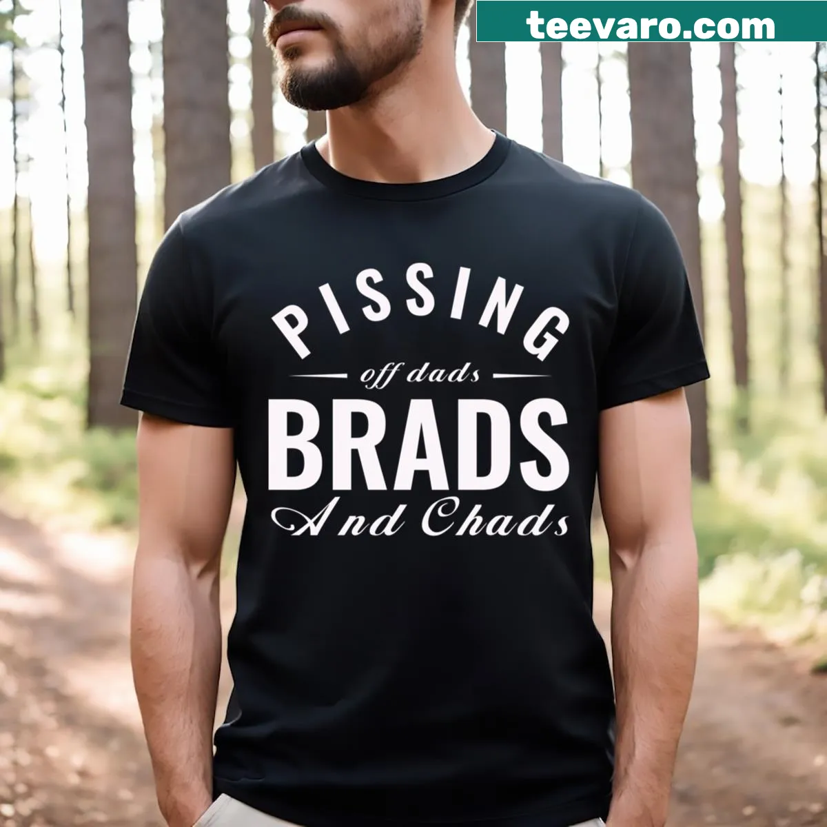 Humorous T-shirt with a playful phrase about dads and stereotypes — on a men's t-shirt