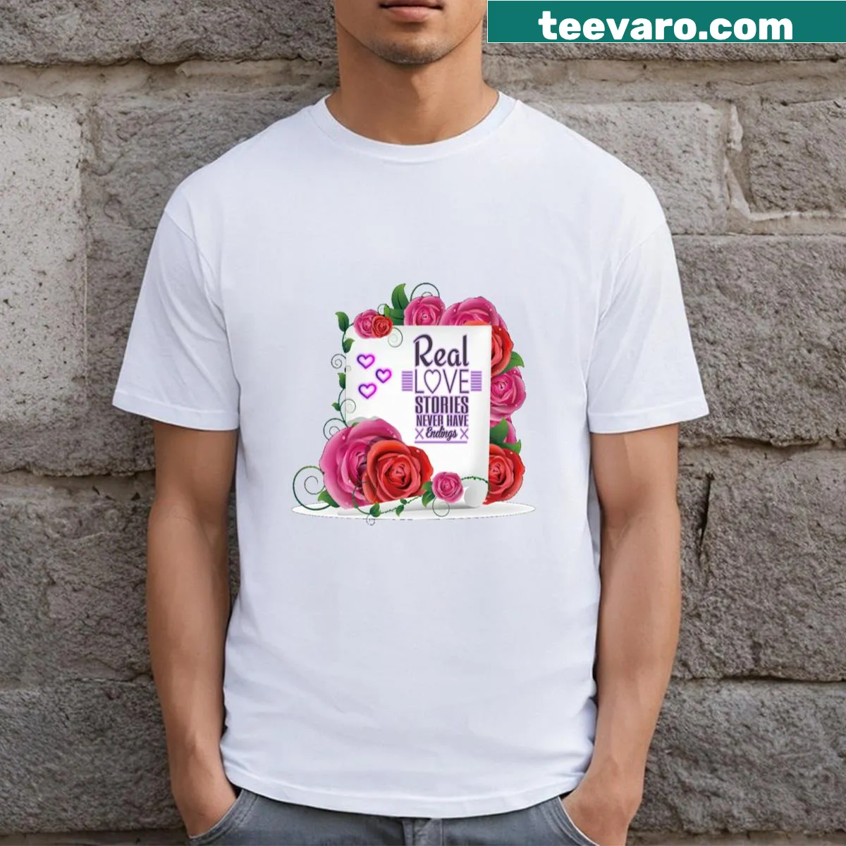 Heartwarming T-shirt with a message about love stories — on a men's t-shirt