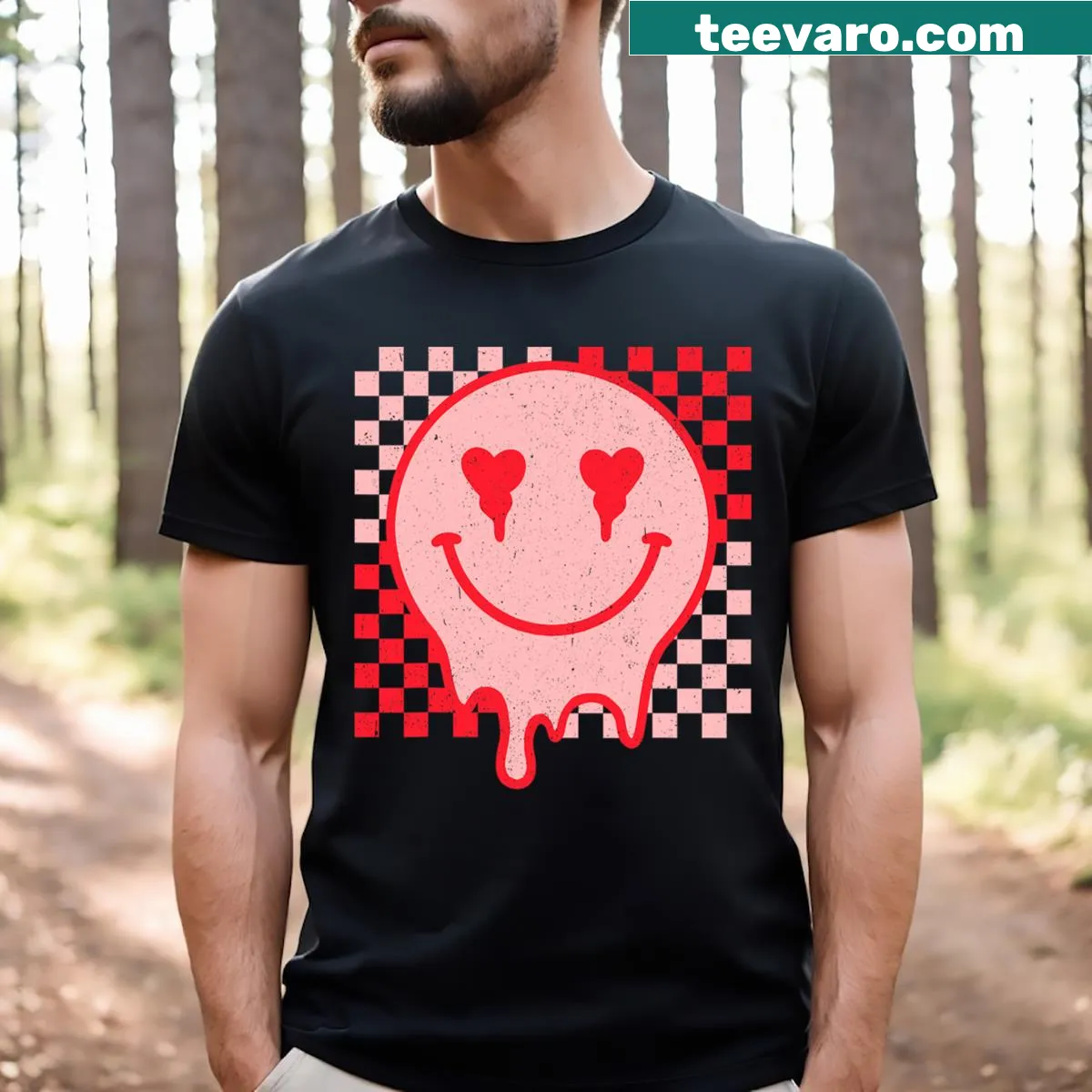 Playful retro-inspired Valentine’s Day T-shirt with a hippie heart — on a men's t-shirt